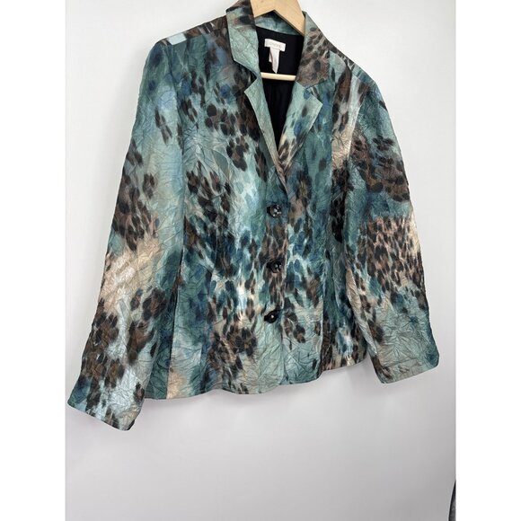 Chico's Crinkle Jacket Blazer Green  3 (16) XL - Picture 2 of 5